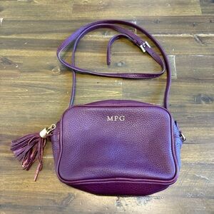 Gigi New York Madison Saddle Pebble Grain Leather Crossbody Purple Camera Bag